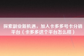 探索副业新机遇，加入卡多多号卡分销平台（卡多多这个平台怎么样）