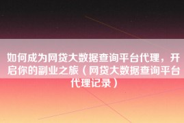 如何成为网贷大数据查询平台代理，开启你的副业之旅（网贷大数据查询平台代理记录）