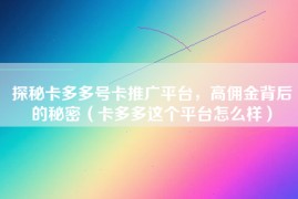 探秘卡多多号卡推广平台，高佣金背后的秘密（卡多多这个平台怎么样）