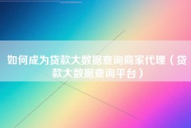 如何成为贷款大数据查询商家代理（贷款大数据查询平台）