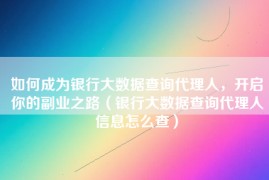 如何成为银行大数据查询代理人，开启你的副业之路（银行大数据查询代理人信息怎么查）