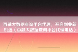 百融大数据查询平台代理，开启副业新机遇（百融大数据查询平台代理电话）