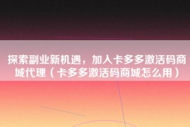 探索副业新机遇，加入卡多多激活码商城代理（卡多多激活码商城怎么用）