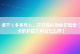 携手卡多多号卡，开启您的副业新篇章（卡多多这个平台怎么样）