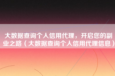 大数据查询个人信用代理，开启您的副业之路（大数据查询个人信用代理信息）