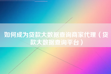 如何成为贷款大数据查询商家代理（贷款大数据查询平台）