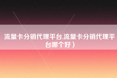 流量卡分销代理平台,流量卡分销代理平台哪个好）