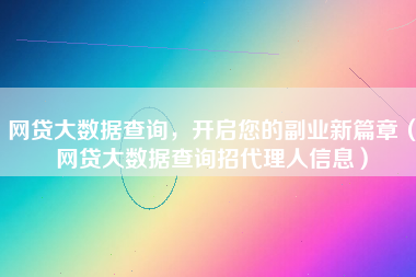 网贷大数据查询，开启您的副业新篇章（网贷大数据查询招代理人信息）
