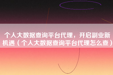 个人大数据查询平台代理，开启副业新机遇（个人大数据查询平台代理怎么查）