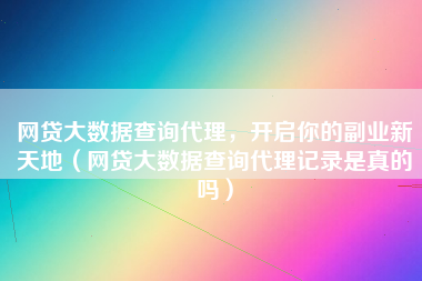 网贷大数据查询代理，开启你的副业新天地（网贷大数据查询代理记录是真的吗）