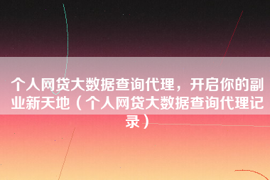 个人网贷大数据查询代理，开启你的副业新天地（个人网贷大数据查询代理记录）
