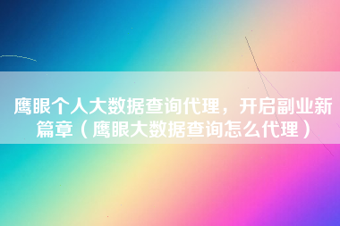 鹰眼个人大数据查询代理，开启副业新篇章（鹰眼大数据查询怎么代理）