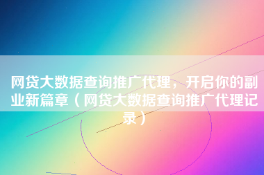 网贷大数据查询推广代理，开启你的副业新篇章（网贷大数据查询推广代理记录）