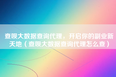 查呗大数据查询代理，开启你的副业新天地（查呗大数据查询代理怎么查）