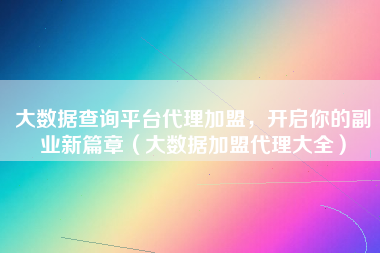 大数据查询平台代理加盟，开启你的副业新篇章（大数据加盟代理大全）