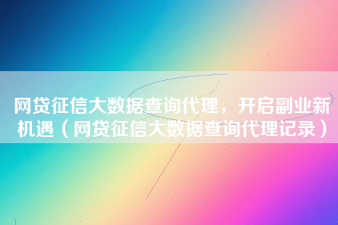 网贷征信大数据查询代理，开启副业新机遇（网贷征信大数据查询代理记录）